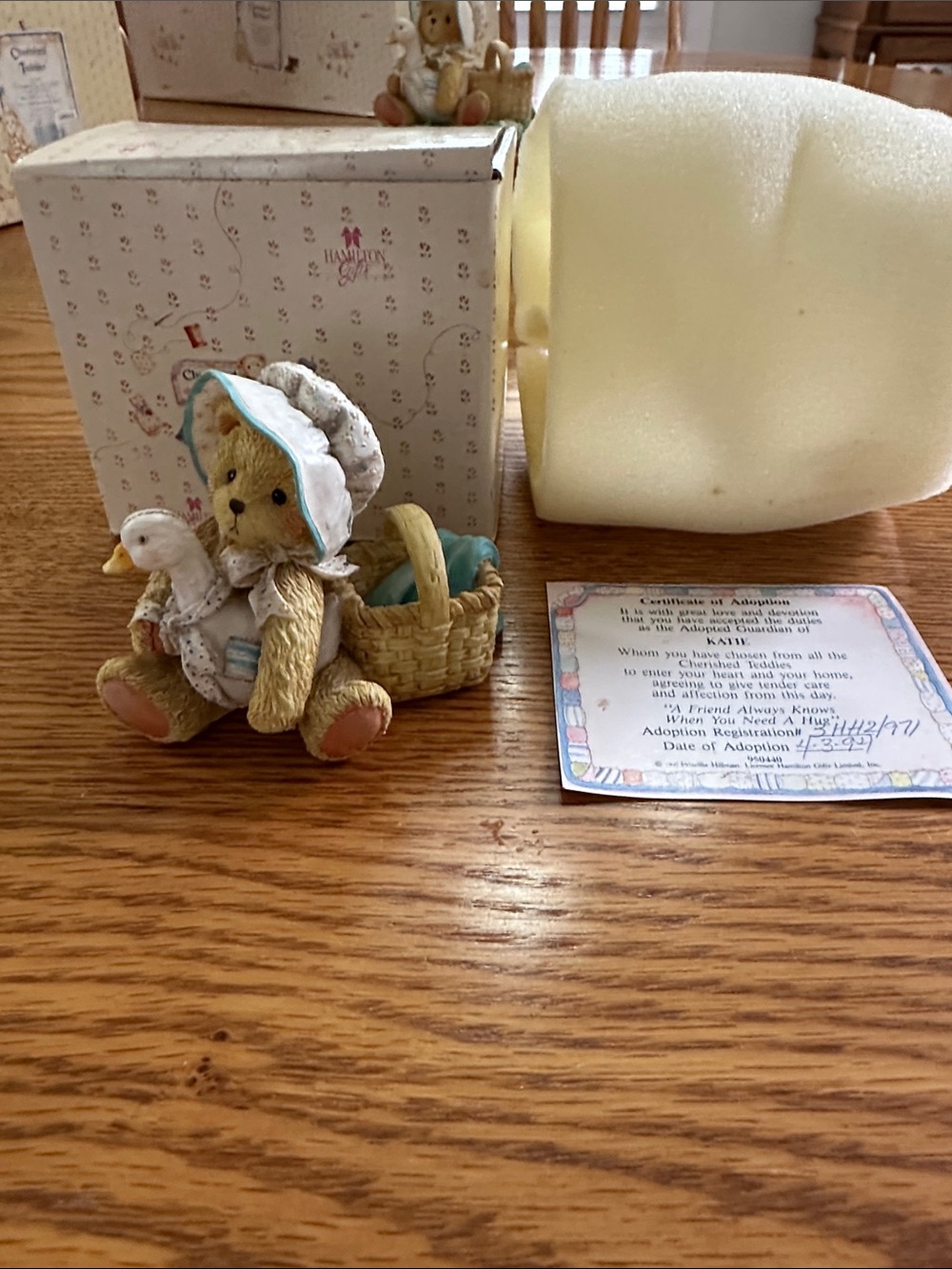 Katie Cherished Teddies Bear Figurine in Pastel Yellow & Blue